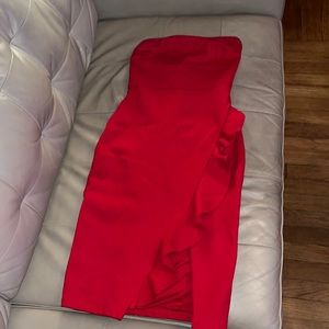 Red strapless dress